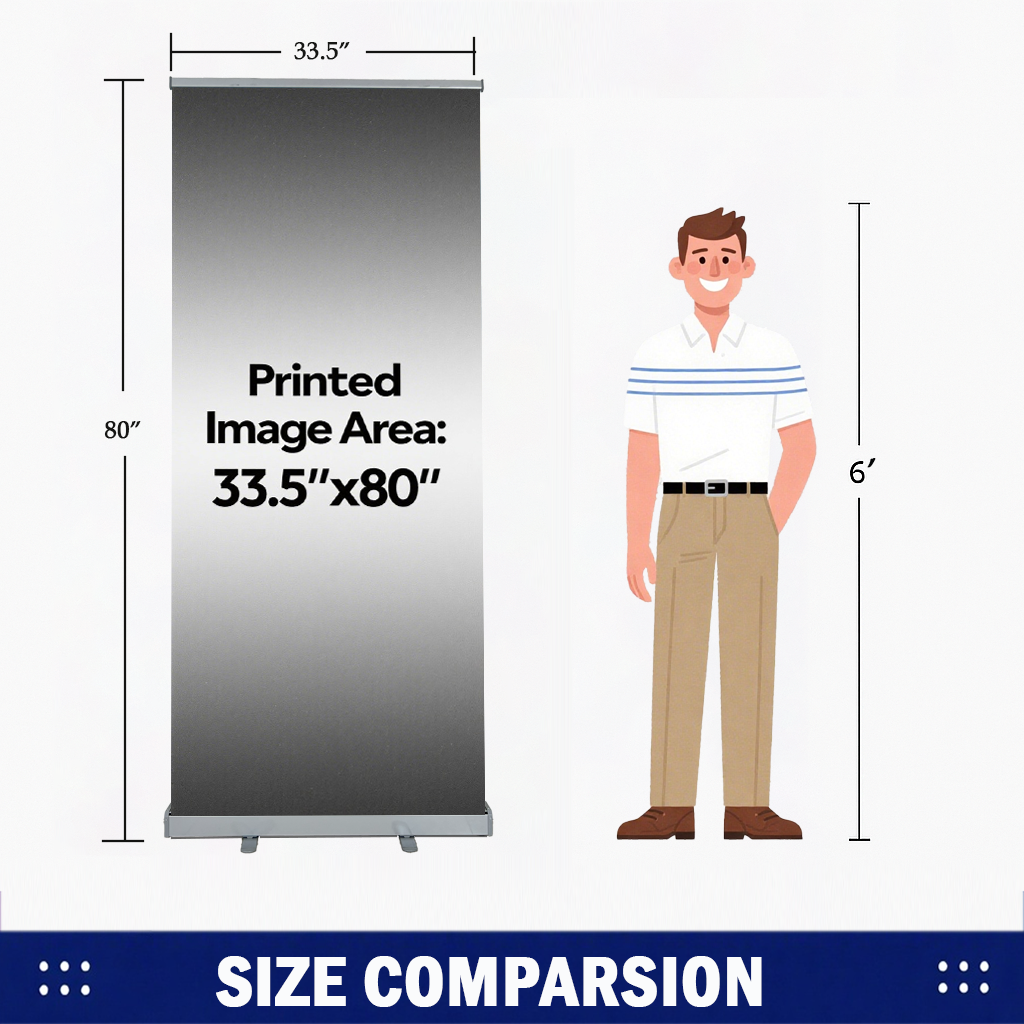 Custom Retractable Banner Stand 33.5"x80" – Premium Blockout Fabric Print, Roll-Up Display for Trade Shows & Business Promotion