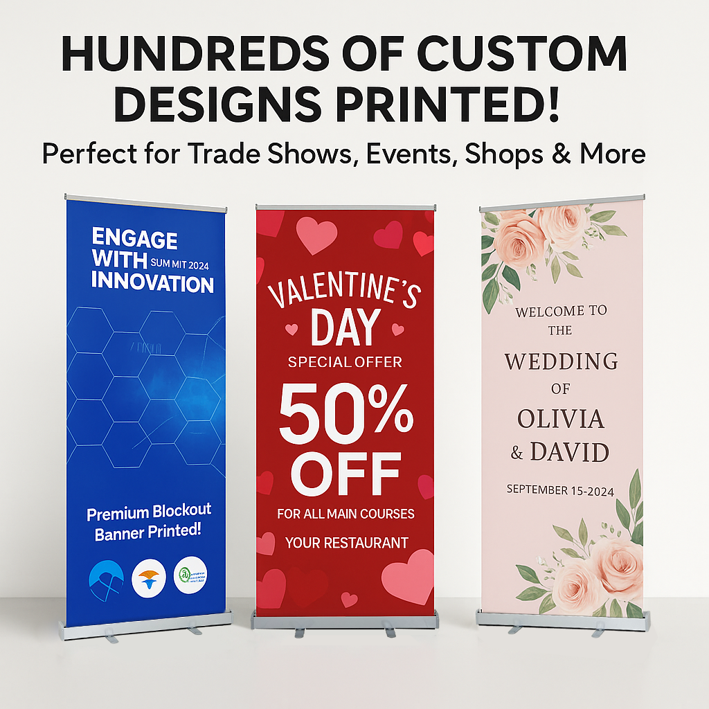Custom Retractable Banner Stand 33.5"x80" – Premium Blockout Fabric Print, Roll-Up Display for Trade Shows & Business Promotion